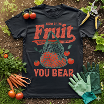 Known by the Fruit You Bear Shirt featuring tomato harvest design, perfect Christian gardening tee for faithful gardeners.