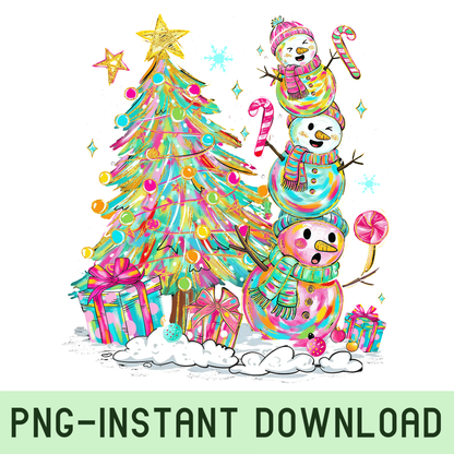 Christmas Snowman Tree PNG – Cute Festive Holiday Sublimation Design