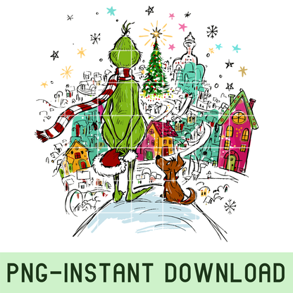 Retro Christmas PNG bundle with vintage movie-inspired characters, Santa, snowman, and reindeer, sublimation design for shirts and mugs