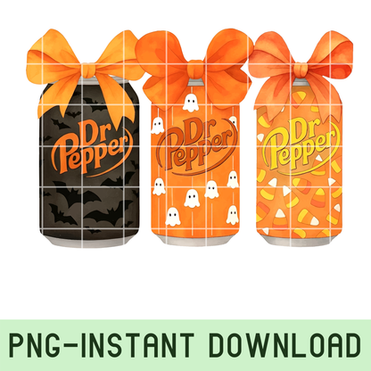 Cute Halloween Dr Pepper Coquette PNG with ghost, ribbon, and autumn spooky theme for sublimation design