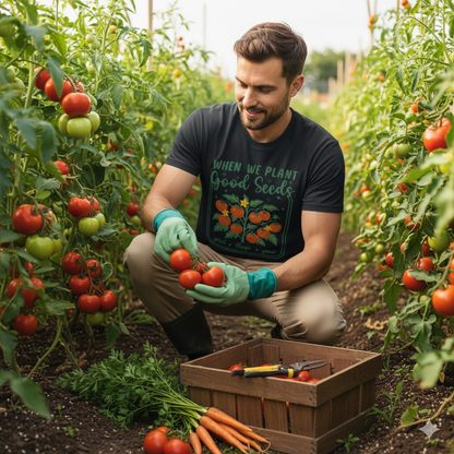 Plant Good Seeds Shirt Good Things Grow graphic tee gift for women with tomato plant design and gardening theme