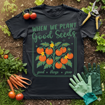 Plant Good Seeds Shirt Good Things Grow graphic tee gift for women with tomato plant design and gardening theme