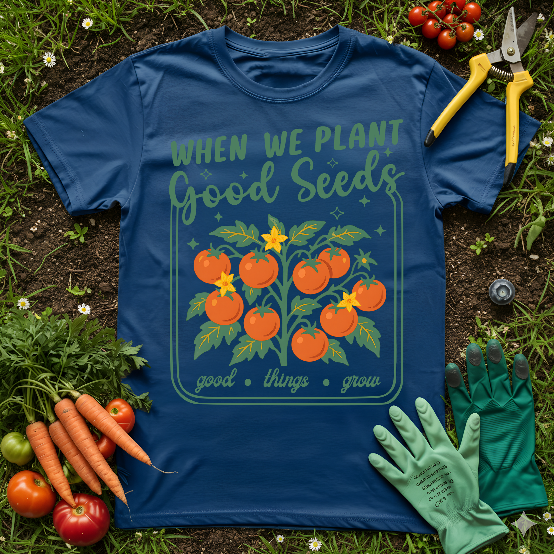 Plant Good Seeds Shirt Good Things Grow graphic tee gift for women with tomato plant design and gardening theme